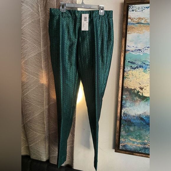 C Wonder Pants Womens Size 2 Deco Geometric Print Green Taffeta NEW - Picture 2 of 15